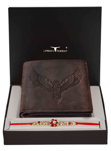 URBAN FOREST Zeus Vintage Leather Wallet & Rakhi Gift Hamper for Brother