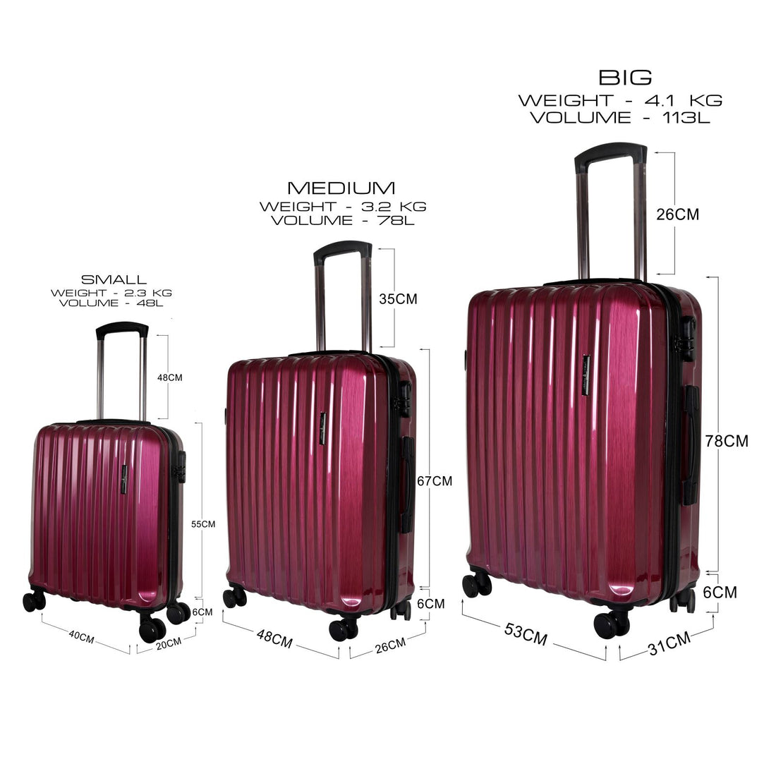 URBAN FOREST Orion Hard-sided 55Cm, 67Cm And 78Cm Carry-On Trolley Luggage Set