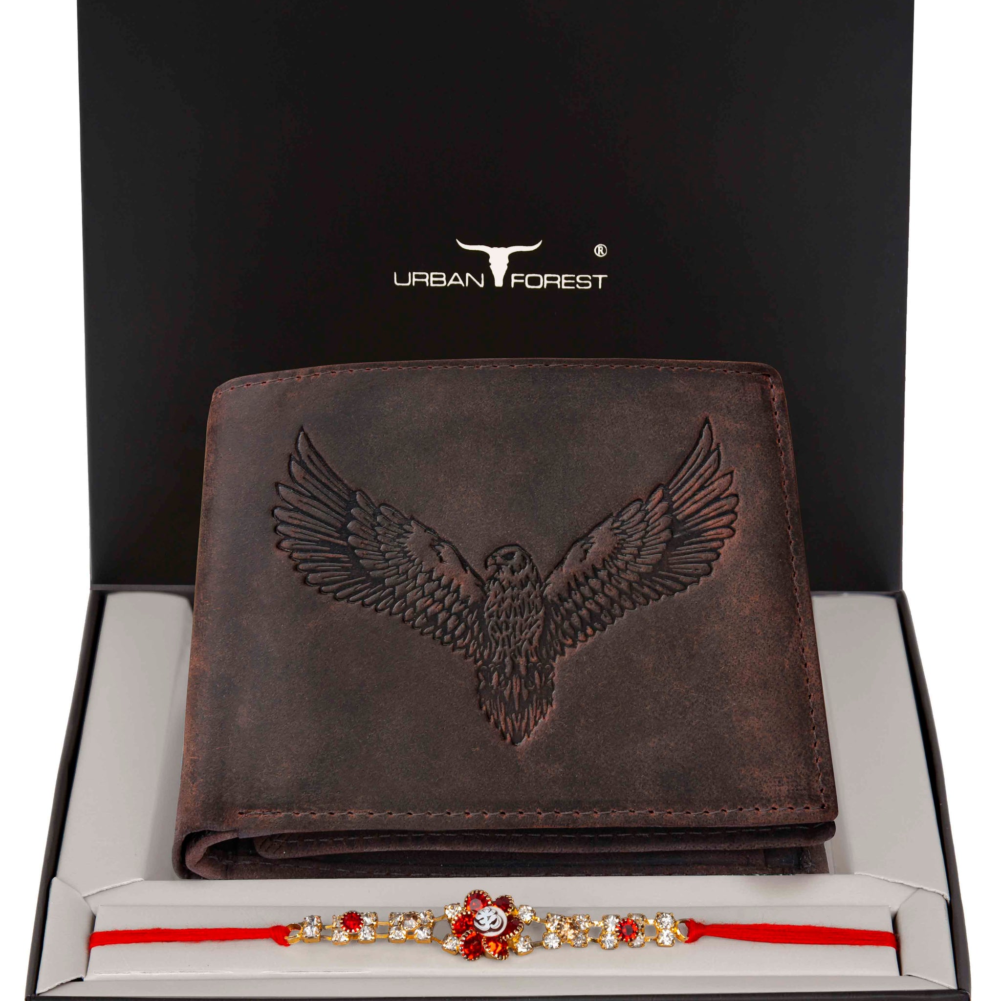 URBAN FOREST Zeus Vintage Leather Wallet & Rakhi Gift Hamper for Brother