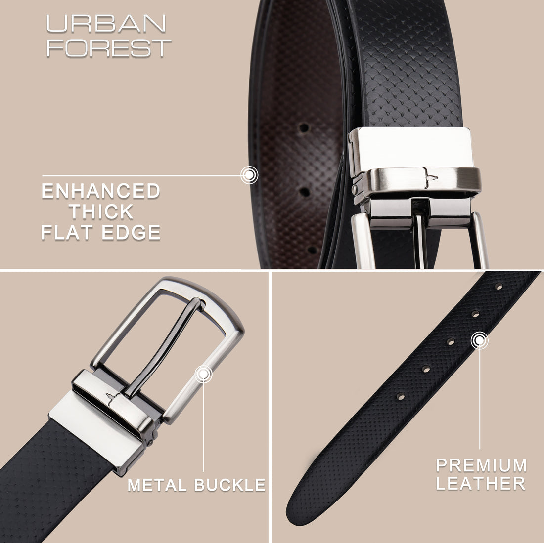 URBAN FOREST Nolan Formal Reversible Leather Belt for Men