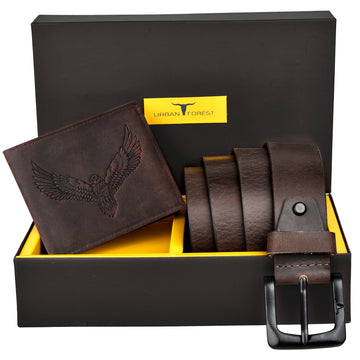 URBAN FOREST Zeke Leather Wallet & Casual Leather Belt Combo Gift Set for Men