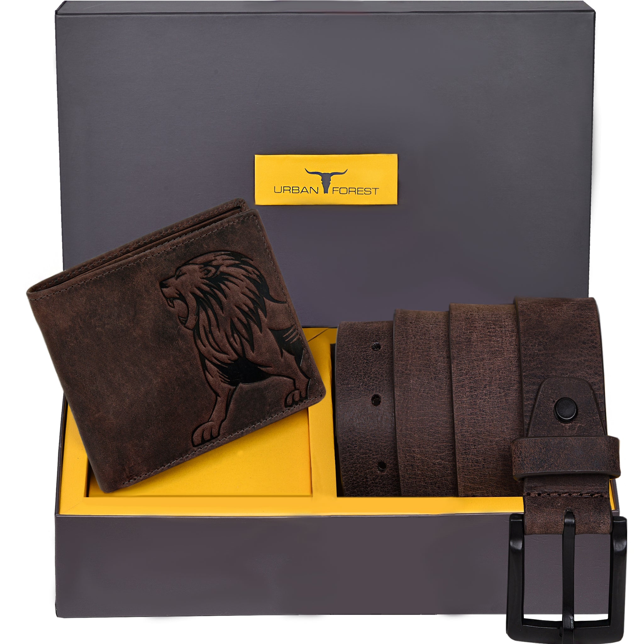 URBAN FOREST Luke Leather Wallet & Casual Leather Belt Combo Gift Box Set for Men