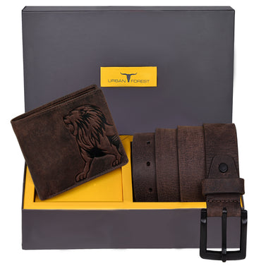 URBAN FOREST Luke Leather Wallet & Casual Leather Belt Combo Gift Box Set for Men