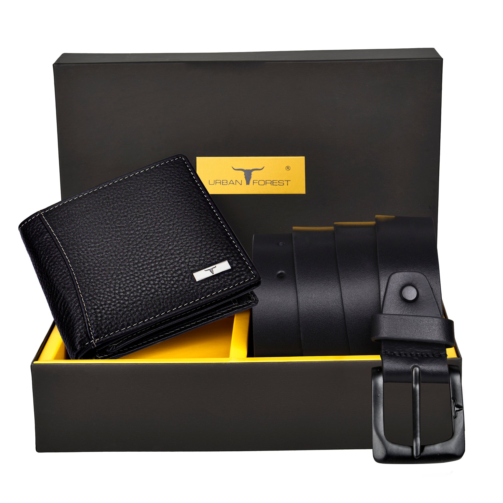 URBAN FOREST Brian Leather Wallet & Casual Belt Combo Gift Set for Men
