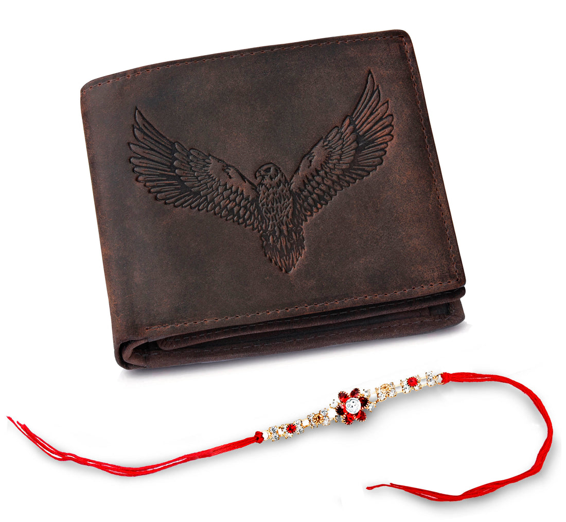 URBAN FOREST Zeus Vintage Leather Wallet & Rakhi Gift Hamper for Brother