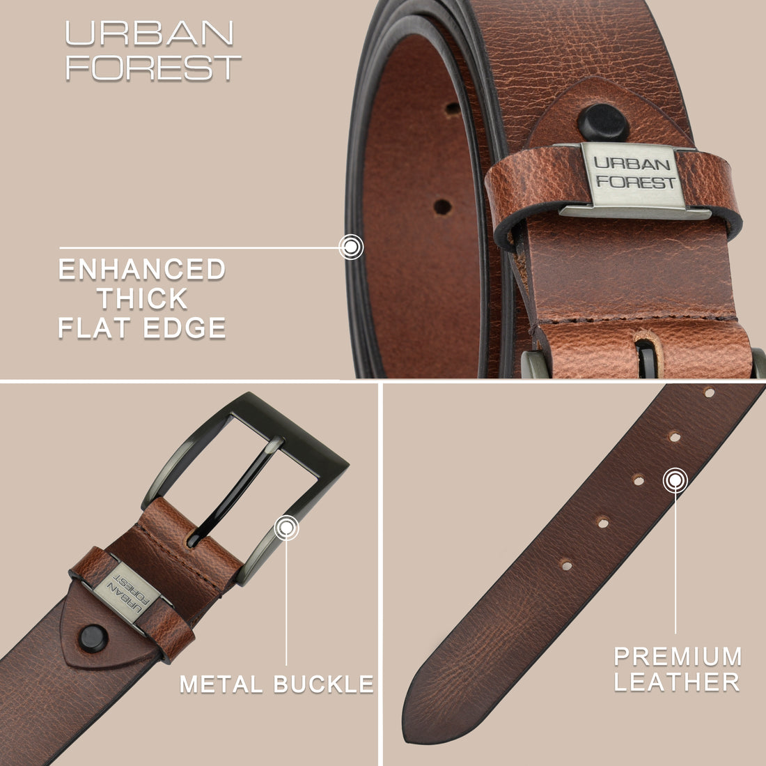 URBAN FOREST Oak Casual Leather Belt for Men
