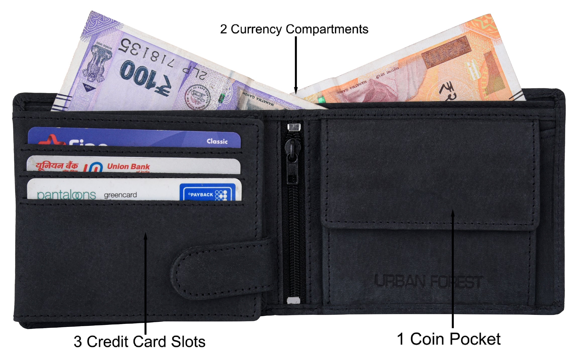 URBAN FOREST Zev Vintage Leather Wallet, Black Pen & Keychain