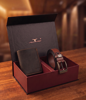 URBAN FOREST Joe Leather Wallet & Axel Leather Belt Combo Gift Set for Men