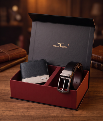 URBAN FOREST Smith Leather Wallet & Reversible Leather Belt Combo Gift Set for Men