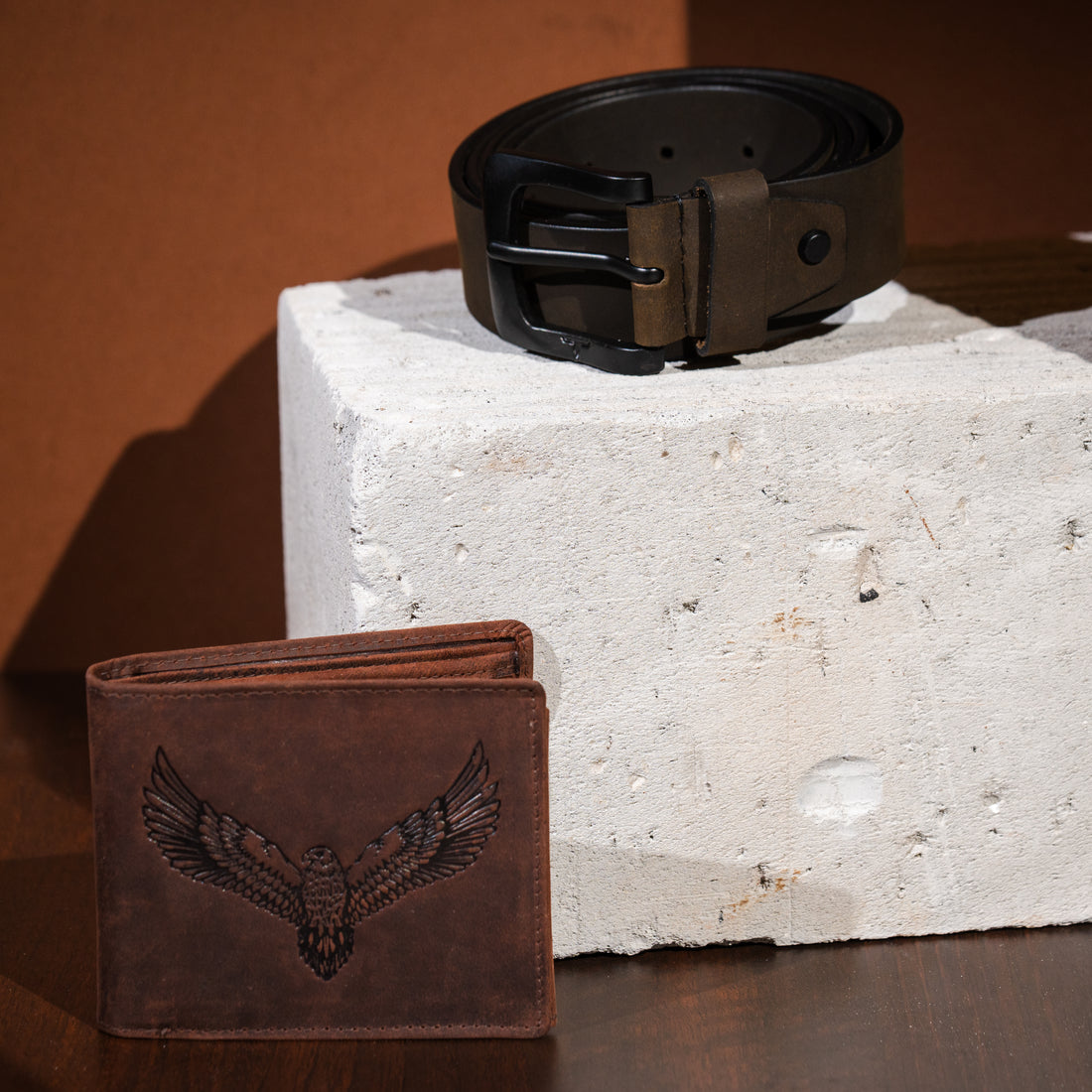 URBAN FOREST Zeke Leather Wallet & Casual Leather Belt Combo Gift Set for Men