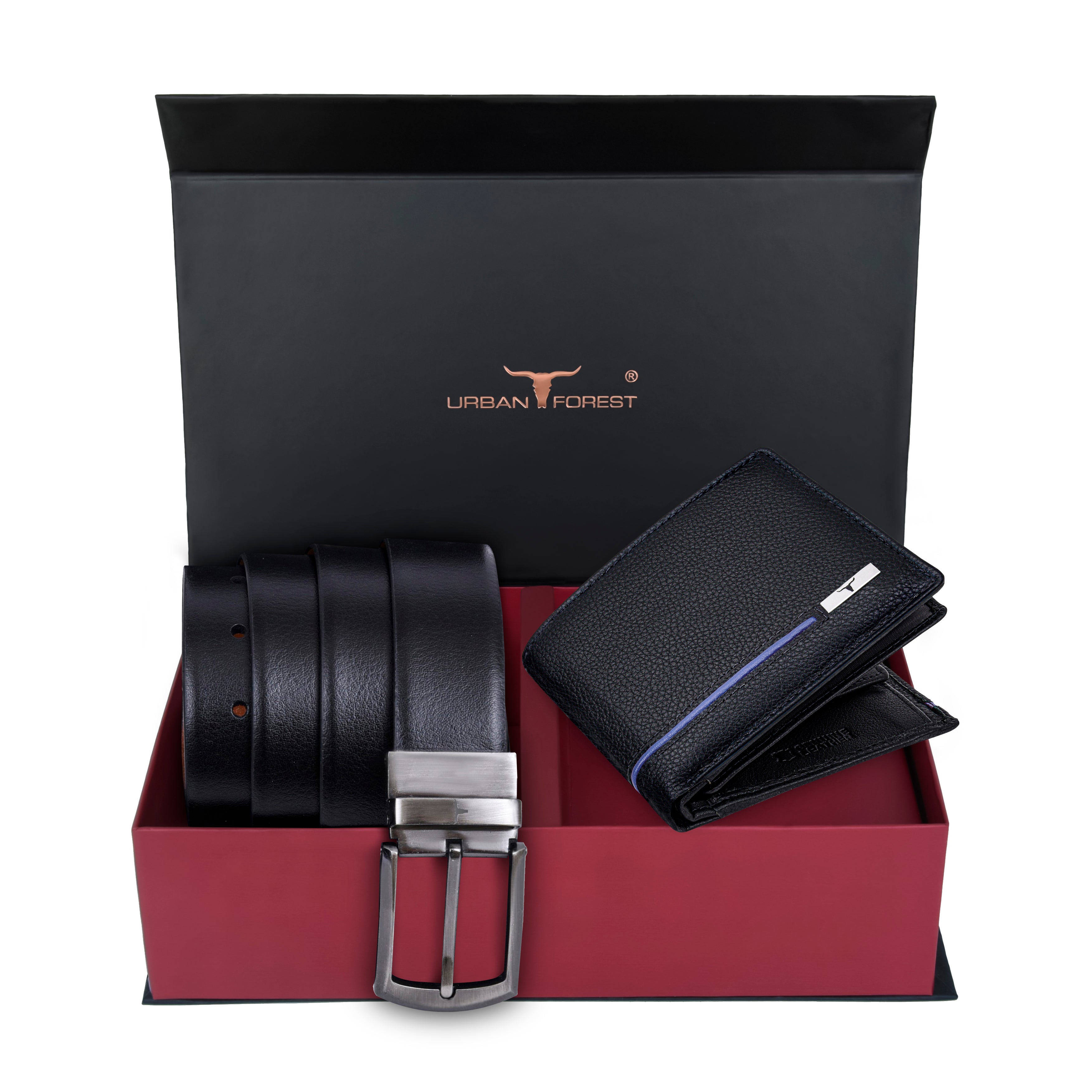 URBAN FOREST Spike Leather Wallet & Reversible Leather Belt Combo