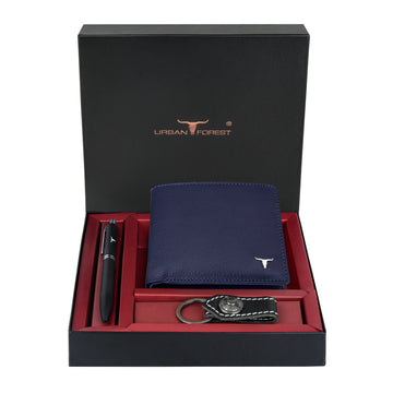 URBAN FOREST Gary Leather Wallet, Black Pen & Keychain Combo Gift Set for Men