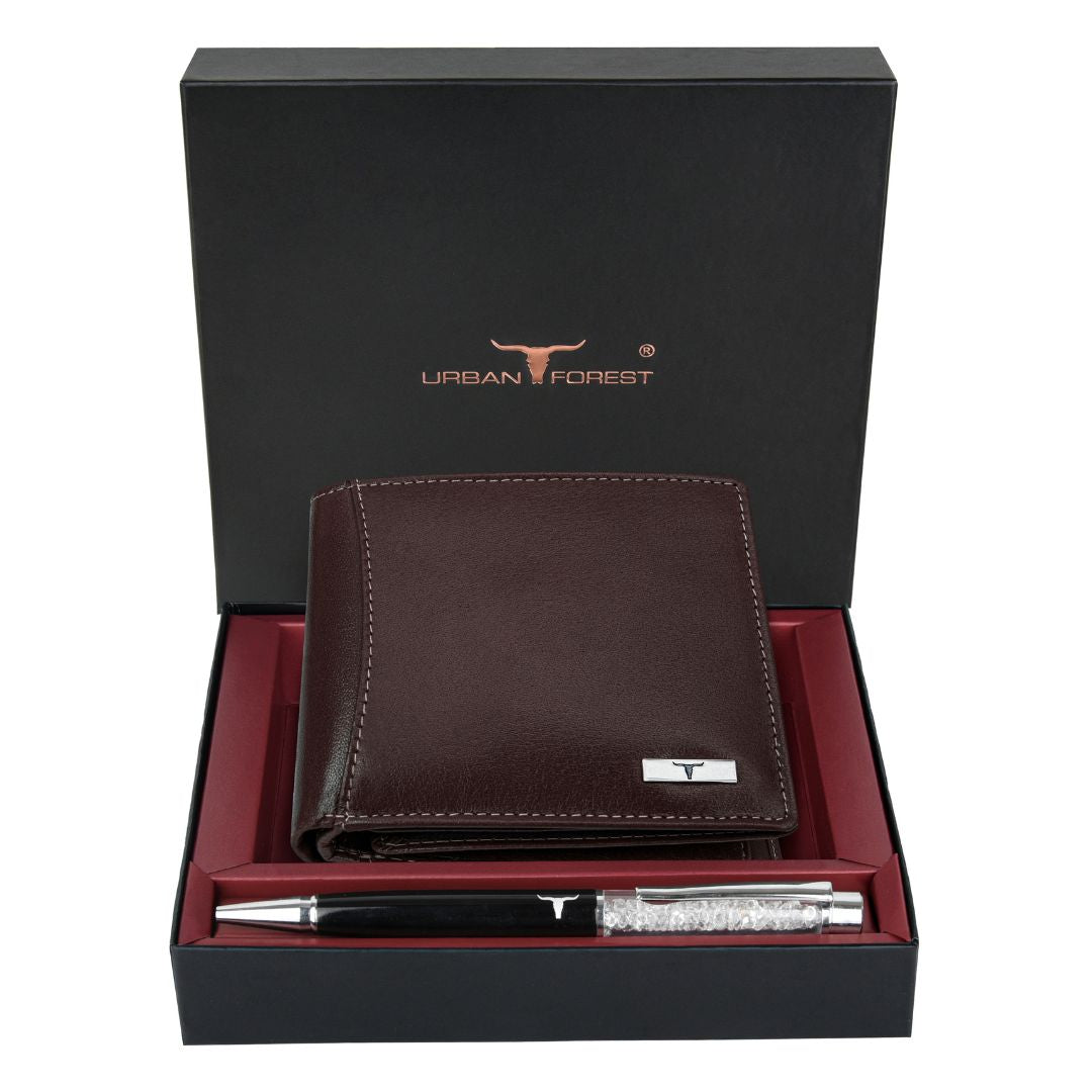URBAN FOREST Ollin Leather Wallet & Diamond Pen Combo Gift Set for