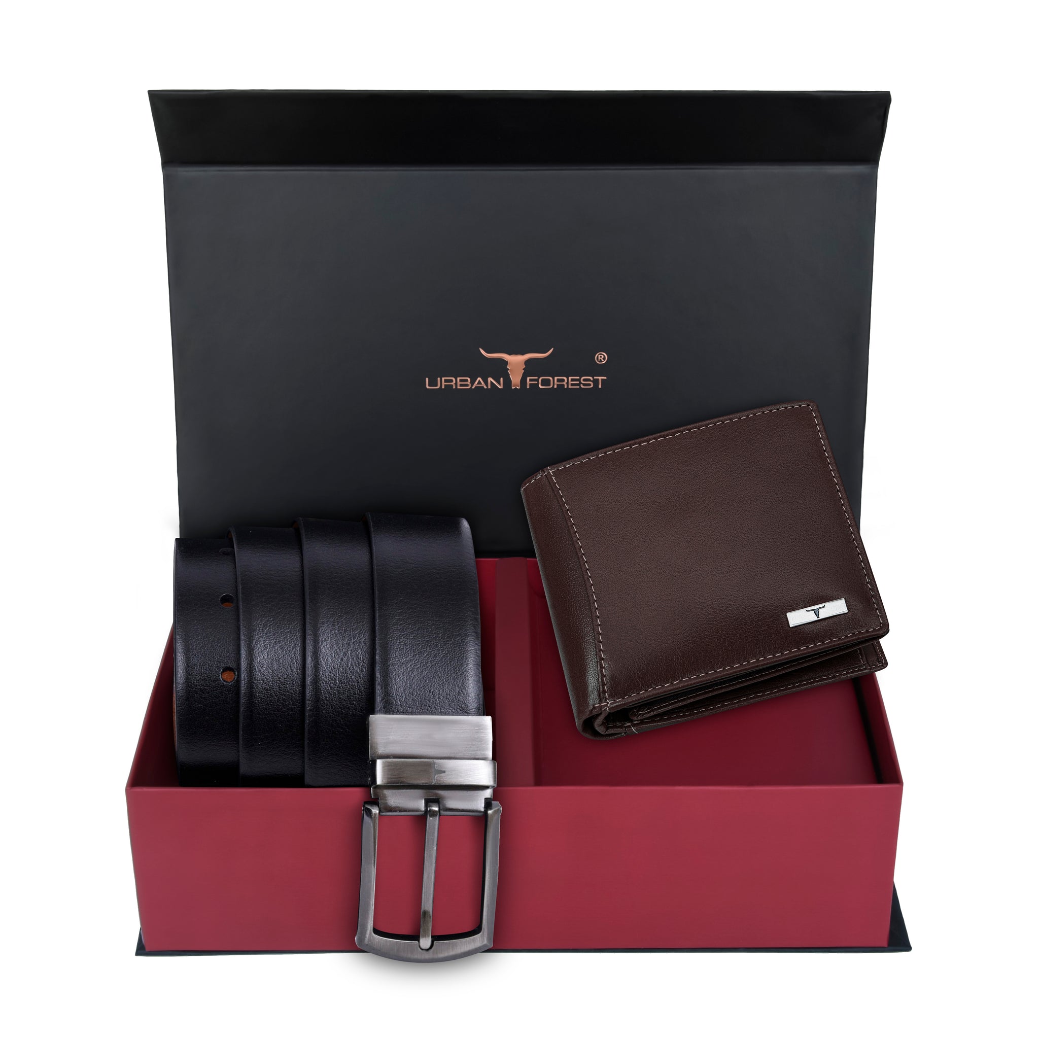 URBAN FOREST Octa Leather Wallet & Reversible Leather Belt Combo Gift Set for Men