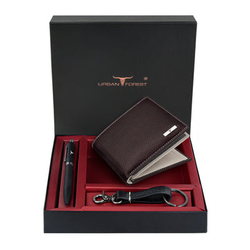 URBAN FOREST Kenny Leather Wallet, Black Pen & Keychain Combo Gift Set for Men