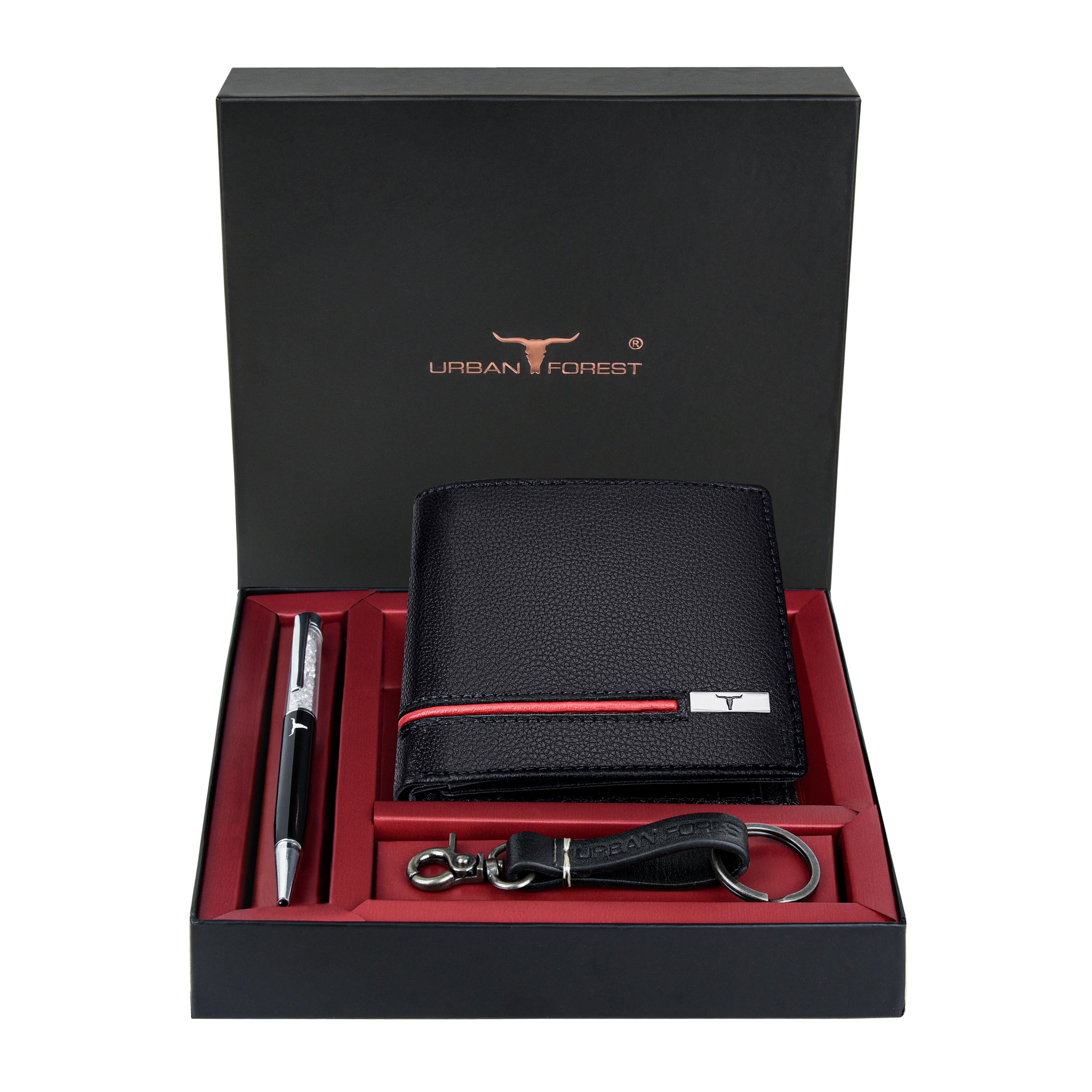 URBAN FOREST Shay Leather Wallet, Diamond Pen & Keychain Combo Gift Set for Men