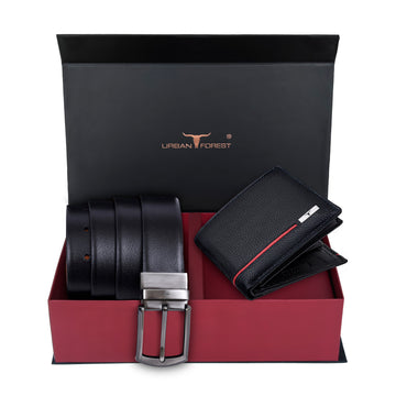 URBAN FOREST Spike Leather Wallet & Reversible Leather Belt Combo Gift Set for Men