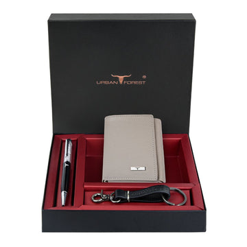 URBAN FOREST Theo Leather Wallet, Diamond Pen & Keychain Combo Gift Set for Men