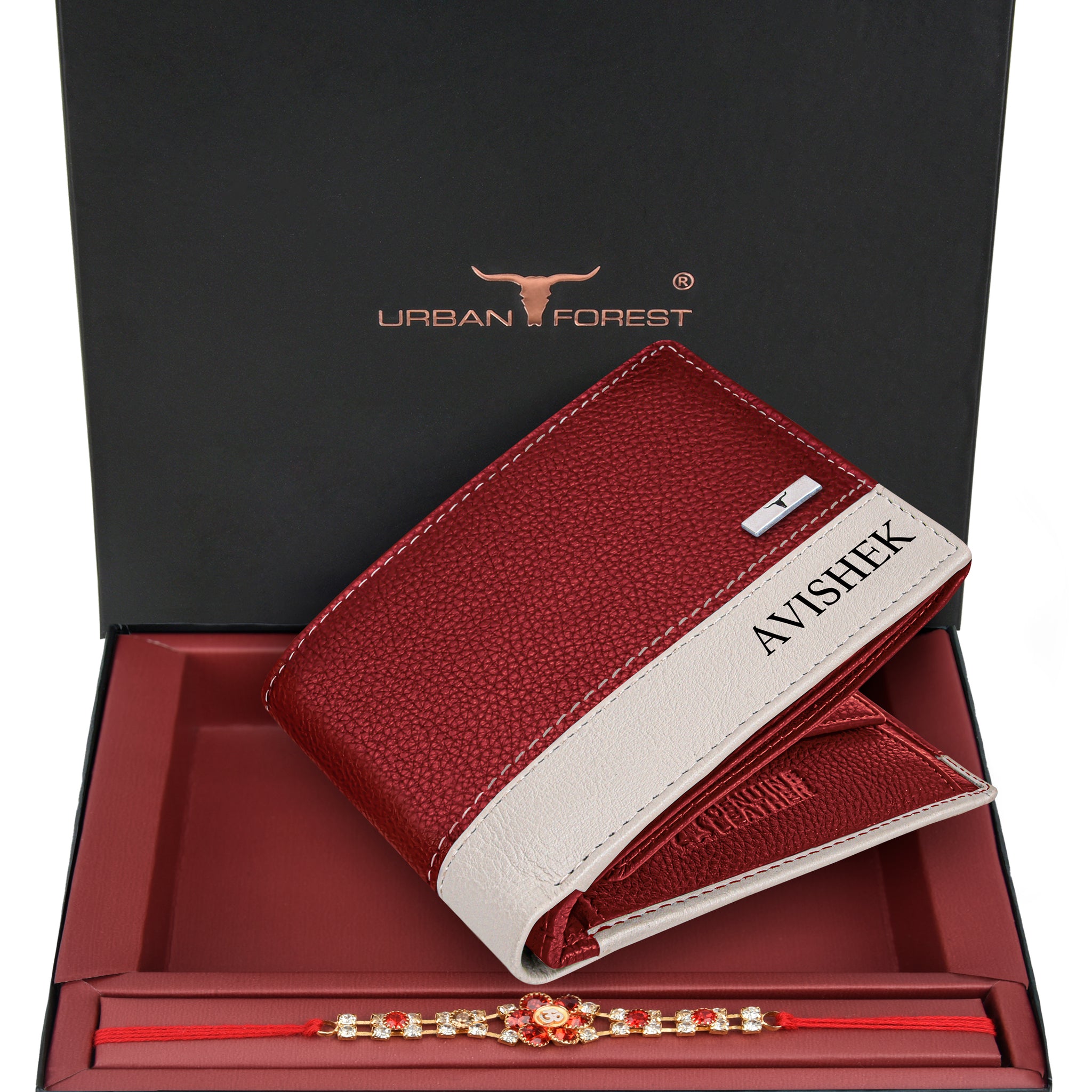 URBAN FOREST Samuel Custom Leather Wallet & Rakhi Gift Hamper for Brother