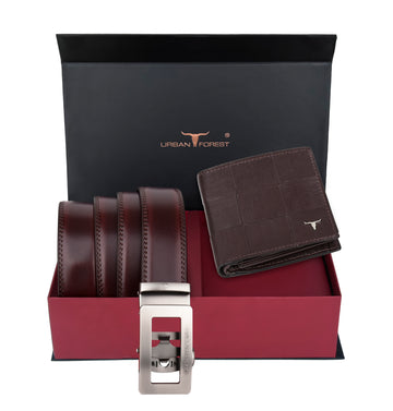 URBAN FOREST Miles Leather Wallet & Rolf Leather Belt Combo Gift Set for Men
